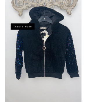 Veste moumoute manches paillettes