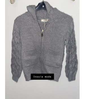 Gilet à capuche gris pailletée